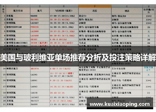 美国与玻利维亚单场推荐分析及投注策略详解